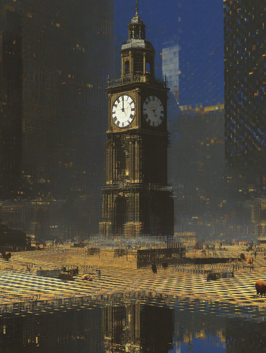 A_massive_weeping_clock_towers_over_the_model_in_a_forgotten__a4e54994-3d5d-4835-9680-28652bf37c5b_1.png