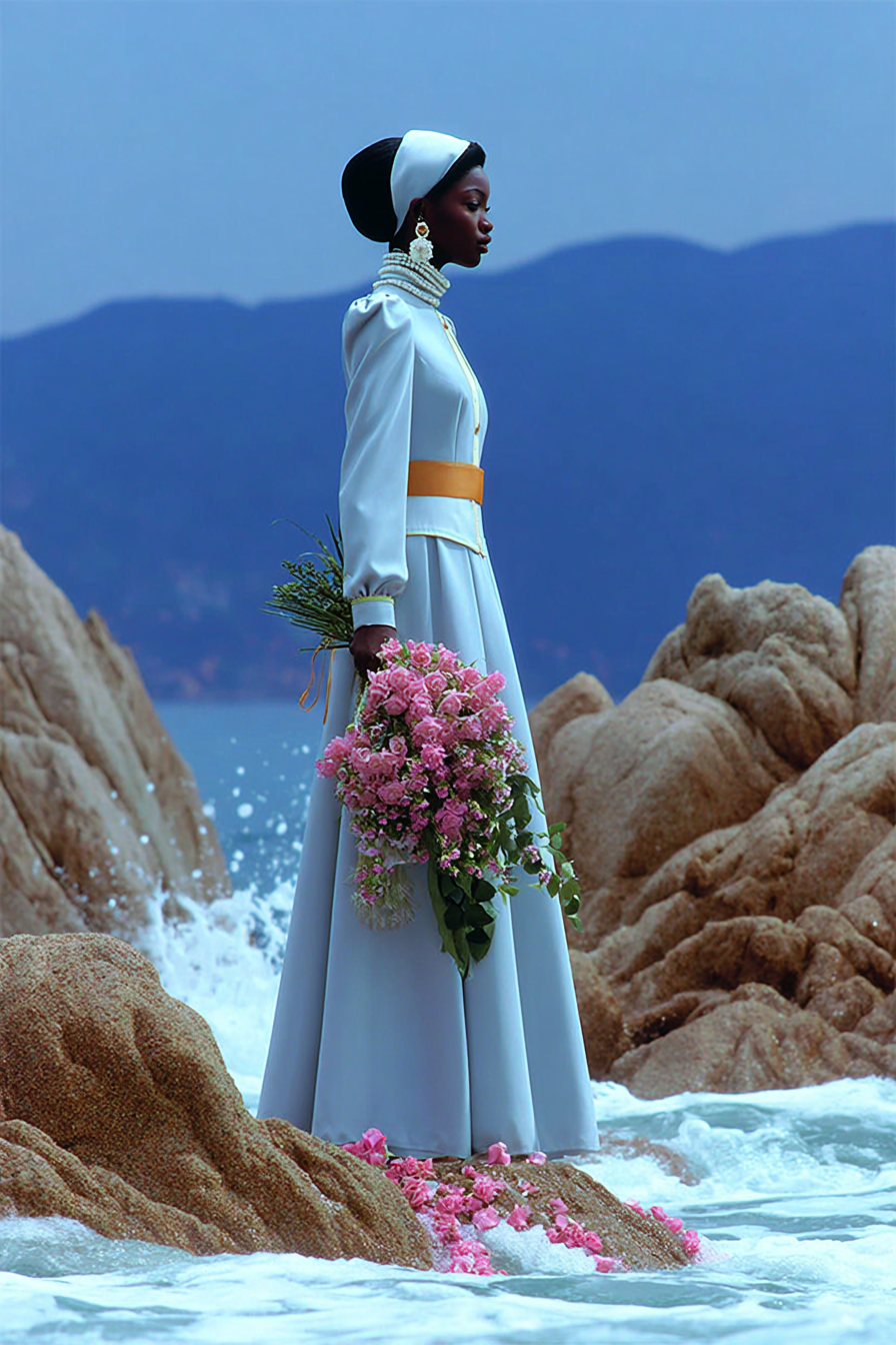 African_female_Model_stranded_on_a_rocky_shore_at_dawn_soaked_51c813c8-0c6a-4256-9a62-8c2e57effece_0.png