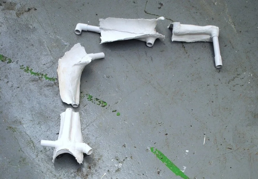Instructions For A Body, 2019 Detail view. Plaster, plastic pipes and conduit fittings. Dimensions variable