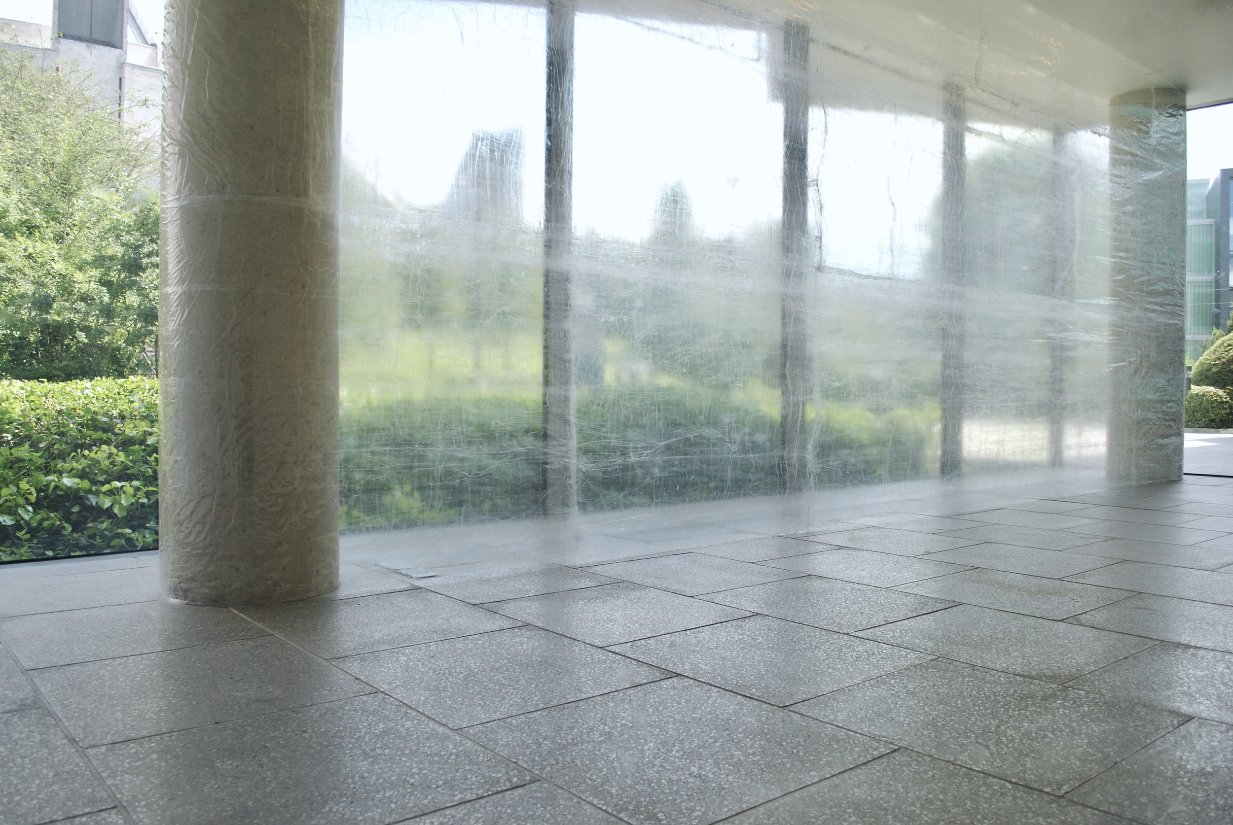  A Meniscus (Between), 2021   Installation view. Choreographic object, clear tape   