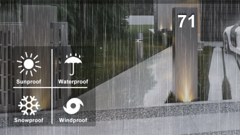 Made to IP65 standard our LED illuminated House Numbers are waterproof, snow-proof, sun-proof and wind-proof.