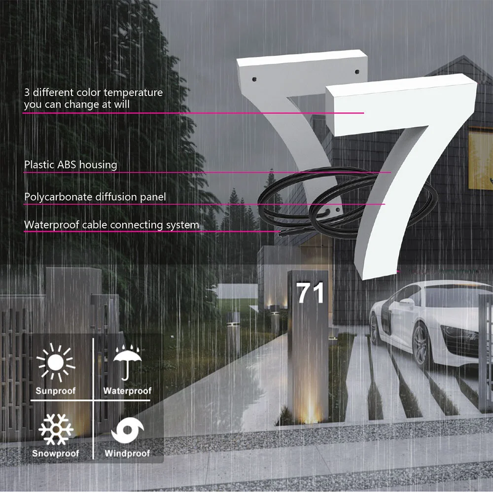 Weatherproof - IP65 waterproof, strong, durable LED illuminated house numbers.