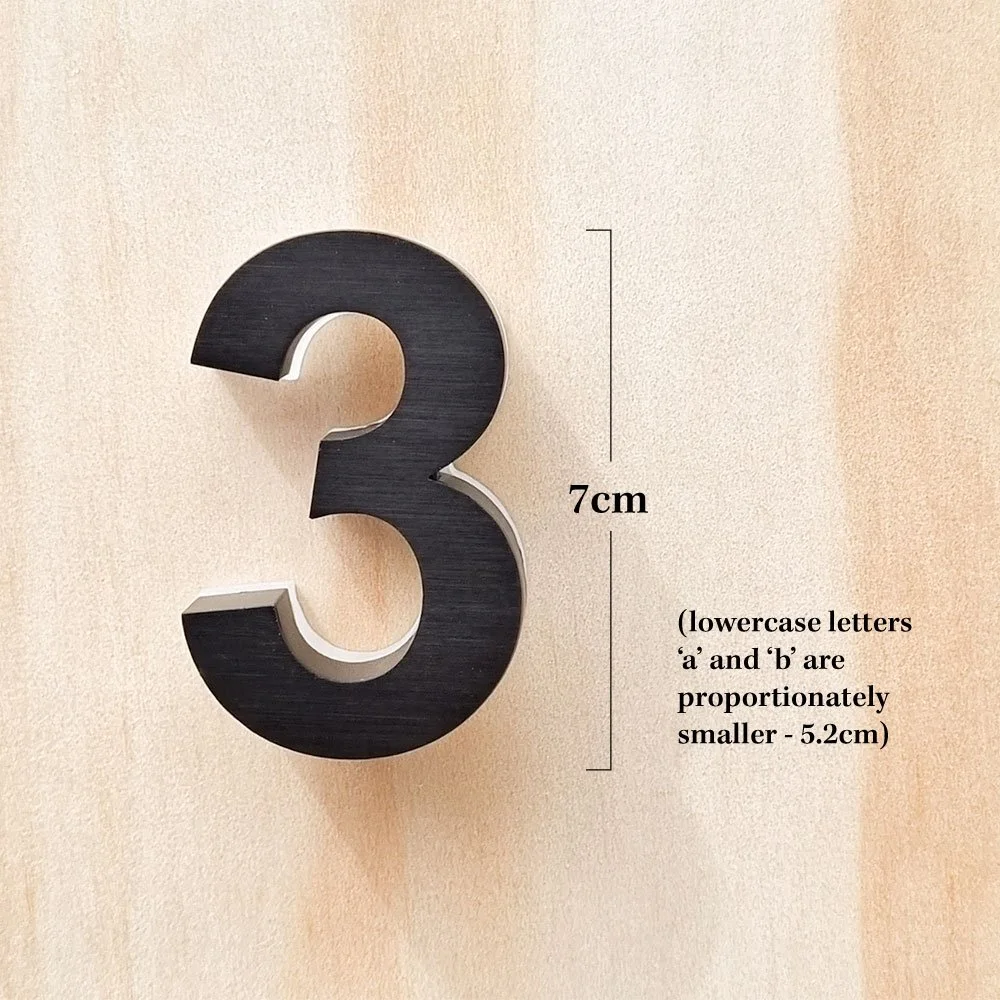 Brushed metal black backlit LED House Number 7cm for letterboxes pillars