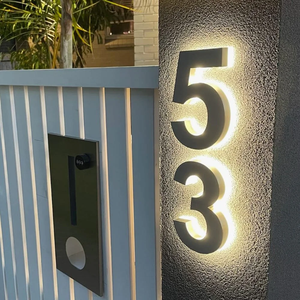Backlit Silver brushed metal LED Illuminated House Number - shop online