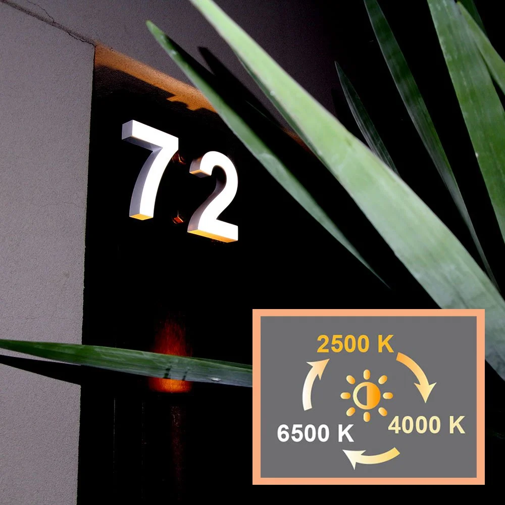 LED House Numbers with adjustable kelvin colour