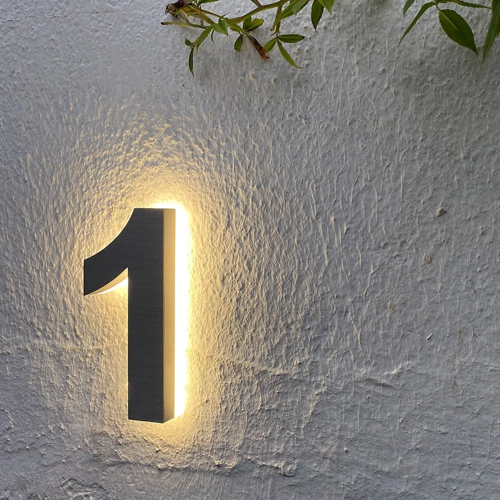 LED House Number soft backlit illumination on wall