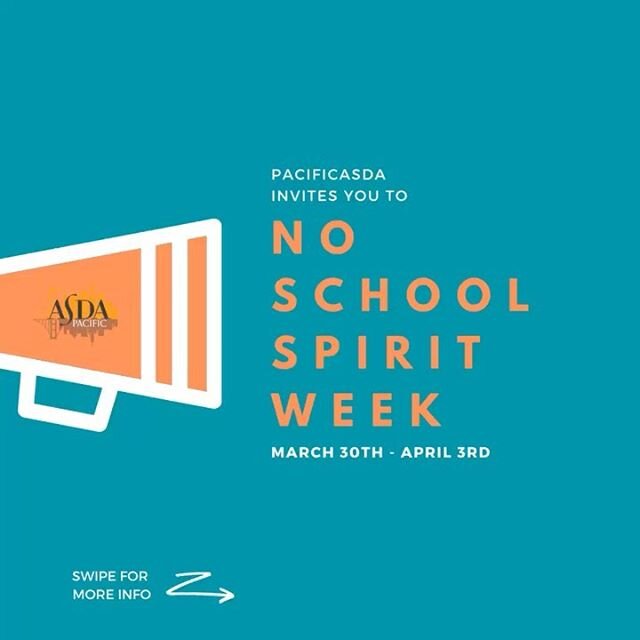 ⁣Hey Dugoni Family!🎉🎉🎉 ⠀
⠀
Get ready for a great week back to classes! And to have fun in this new way of learning, we&rsquo;re having a No School Spirit Week March 30 - April 3rd! ⠀
⠀
How it works: ⠀
1. Post on your profile or story a pic/video f