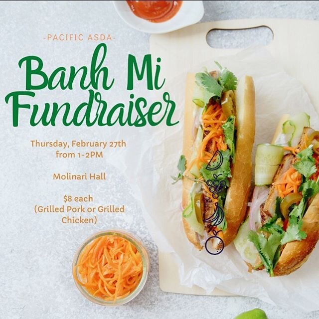 Banh Mi Fundraiser TOMORROW! ASDA will be selling Banh Mi sandwiches (grilled chicken or grilled pork) for $8 each from 1-2pm in Molinari Hall 😋
