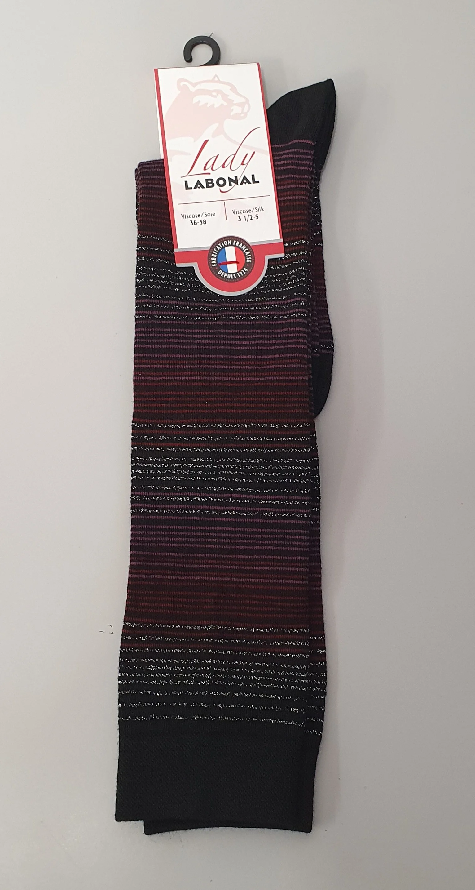 Labonal chaussettes hautes 56855/8000 viscose et soie rayure brillante noir