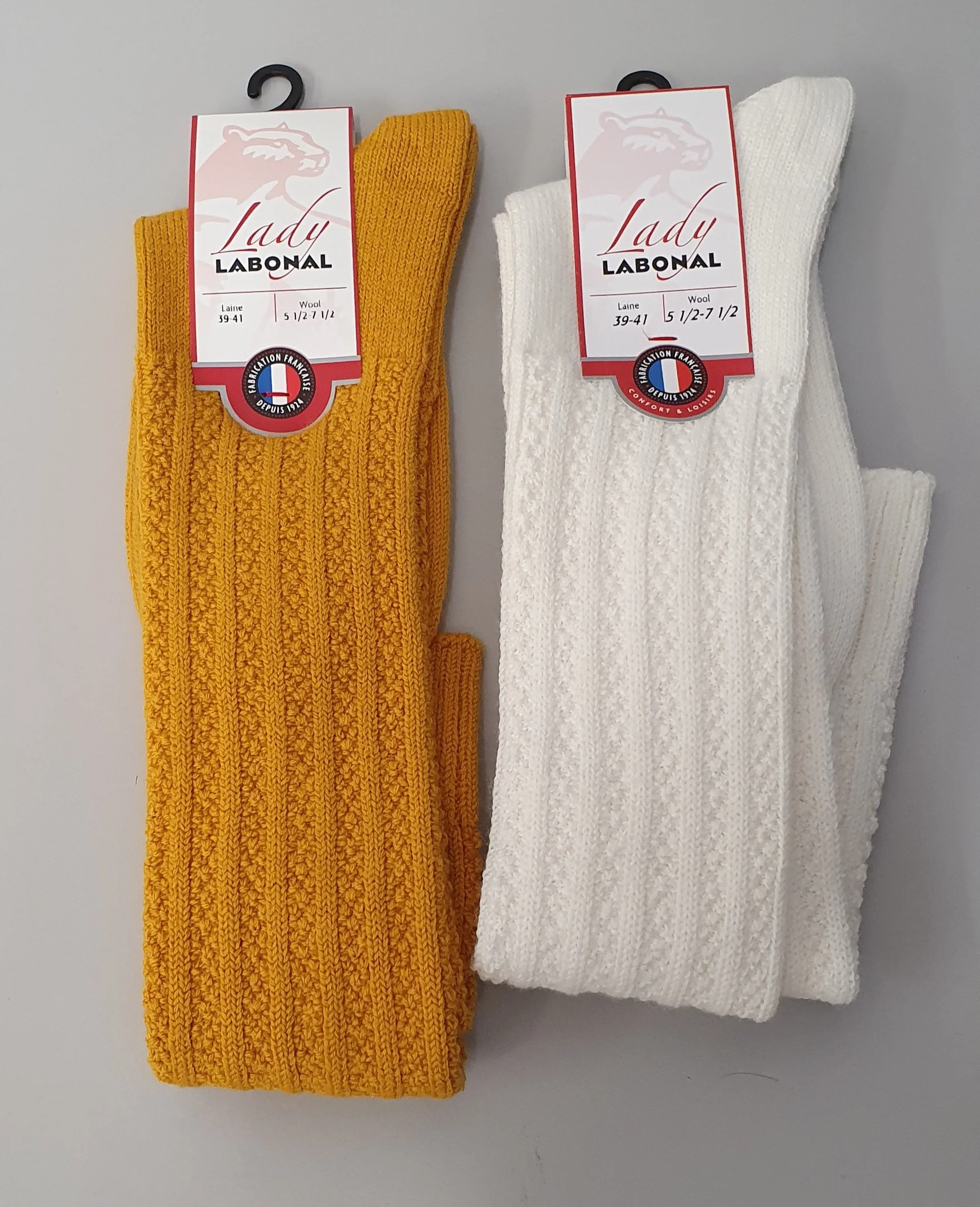 LABONAL chaussette haute laine 57031-2400 ecru ou 57031-6100 moutarde