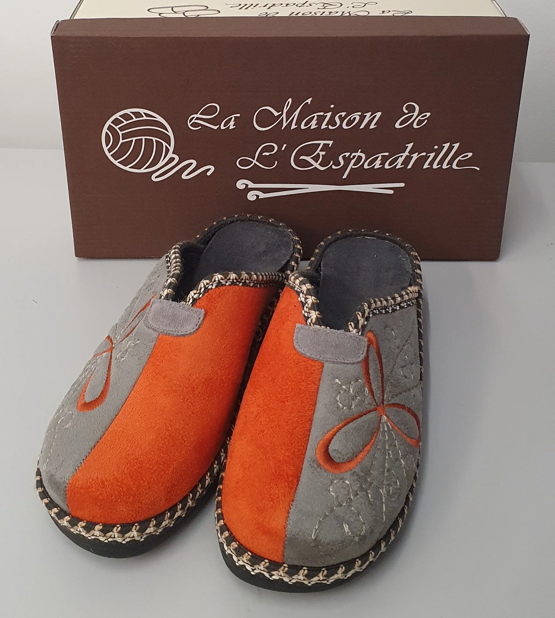 Maison de l'espadrille 4205-8 mule brode orange et gris