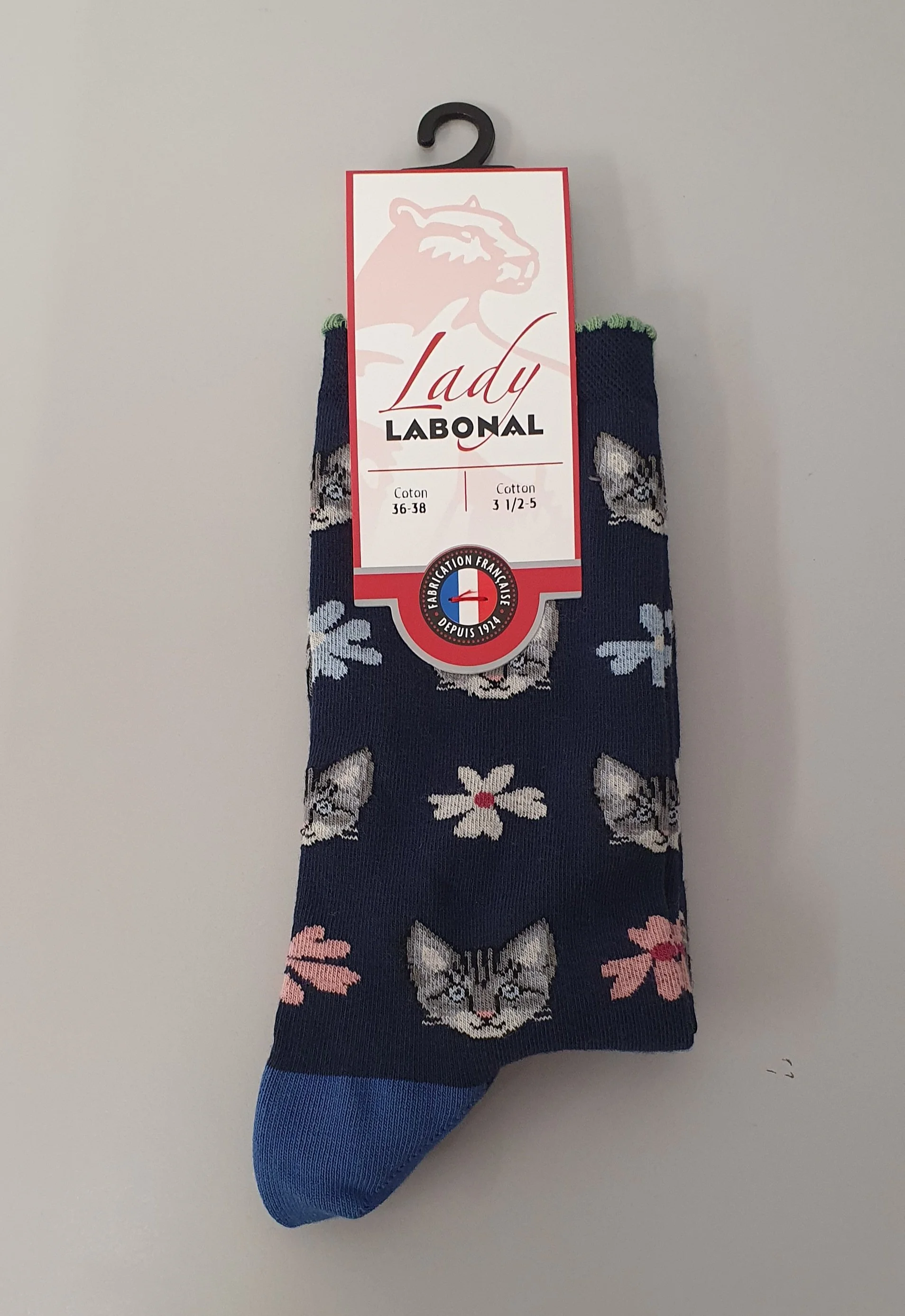 Labonal chaussettes coton 53705/1070 chat et fleur marine
