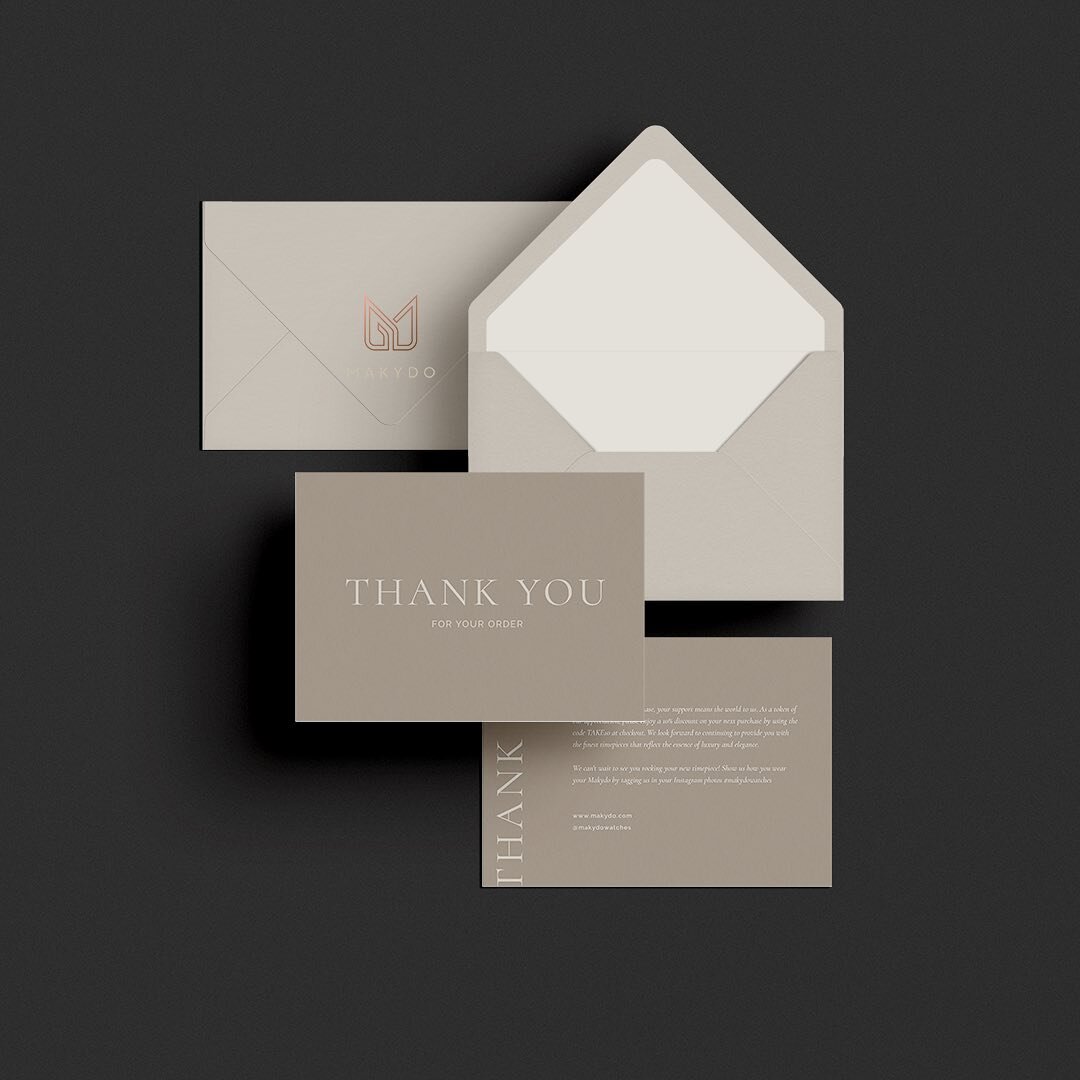 Custom thank you cards for Makydo, a London based brand of luxury watches. 

We craft conscious brands full of heart and intention to win your fans over and over again. 🖤 

#atfirstblink #branddesigner #brandidentity #stationerydesign #printdesigner