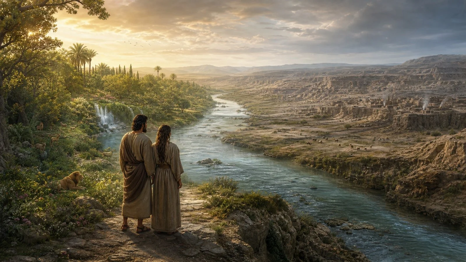 A figure beside the Euphrates at the threshold between Eden and the ancient fallen world.