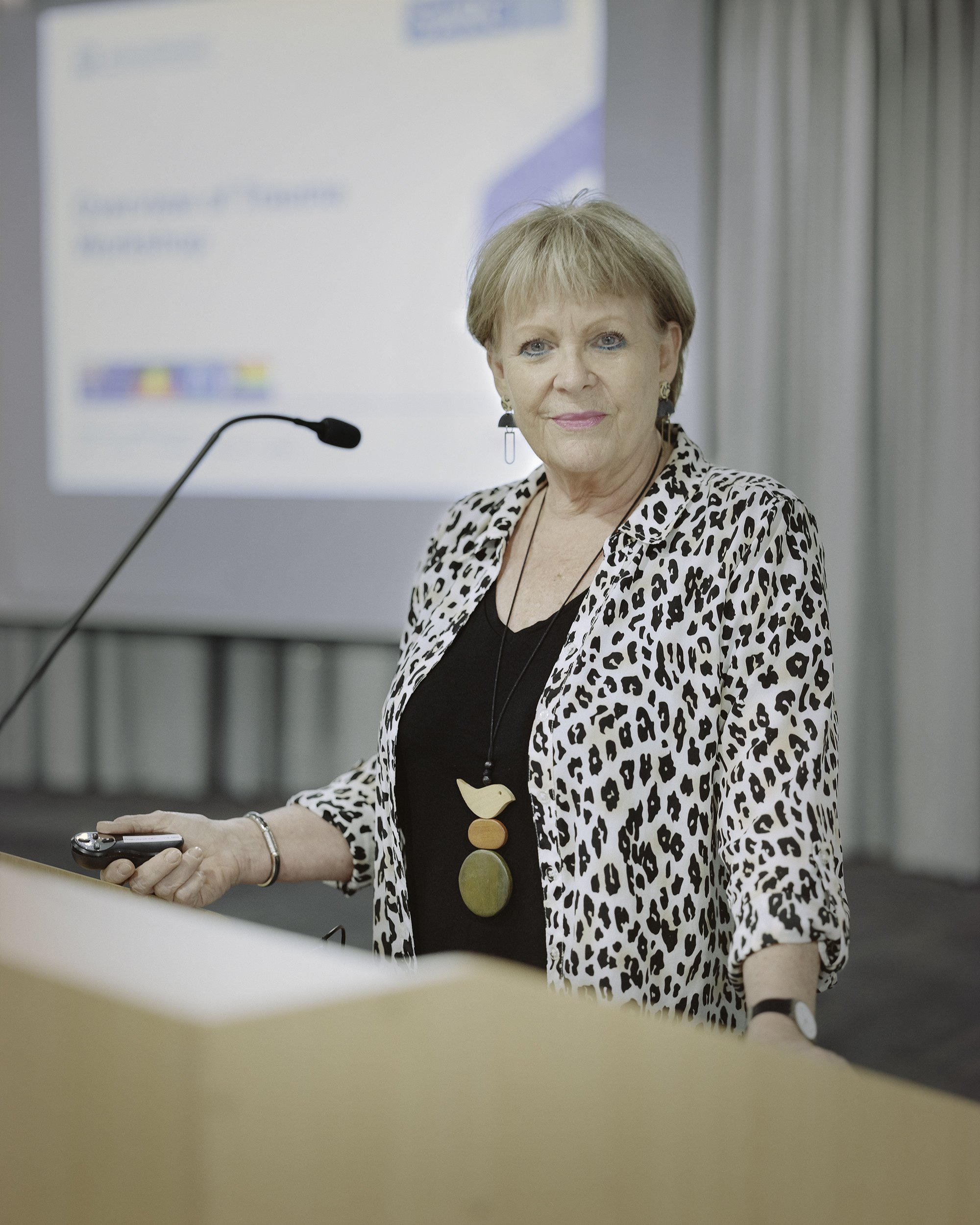 Karin, 2023 - Karin, the Senior Counsellor Educator at SARC, delivering her presentation 'Responding to Trauma' to other health professionals at KEMH