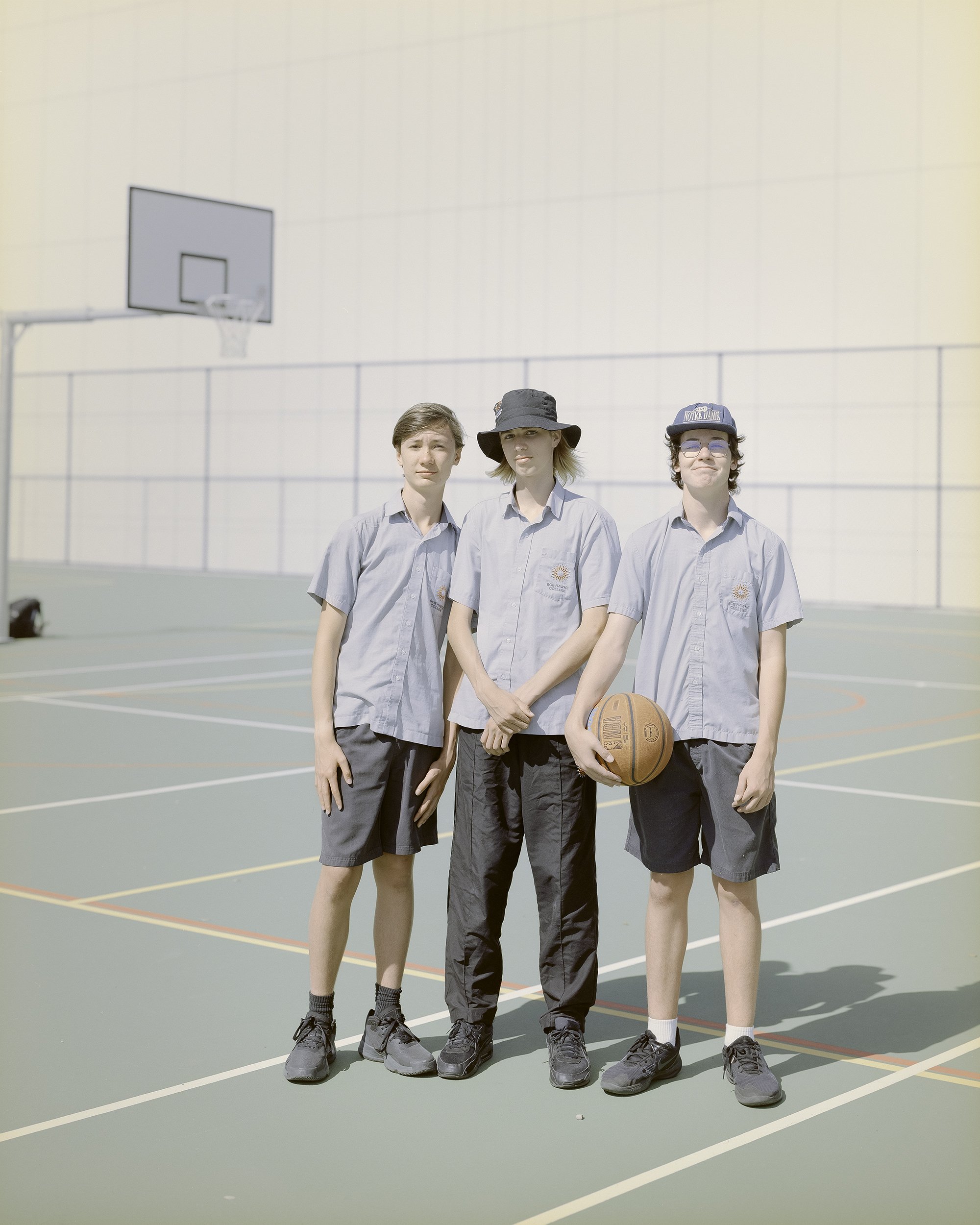Lachlan, Isaac & Patrick, playing basketball (after school), 2022
