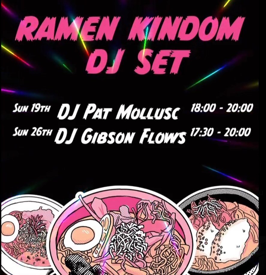 DJing under my new alias &lsquo;Pat Mollusc&rsquo; from 6-8 this evening. Come and eat the greatest ramen in Western Europe and say こんにちは.

Also, as we near mid summer and the days are getting long and hot, make sure to drink plenty of water, ideally