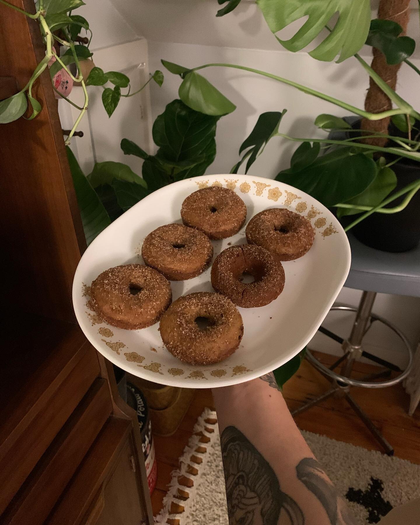 I&rsquo;m just in a silly goofy fall mood 🎃🍁🍎 Made some vegan baked apple cider doughnuts last night since I couldn&rsquo;t find any local shops that make them! Added ginger and extra freshly shaved nutmeg *chefs kiss* &mdash; wish Nancy enjoyed s