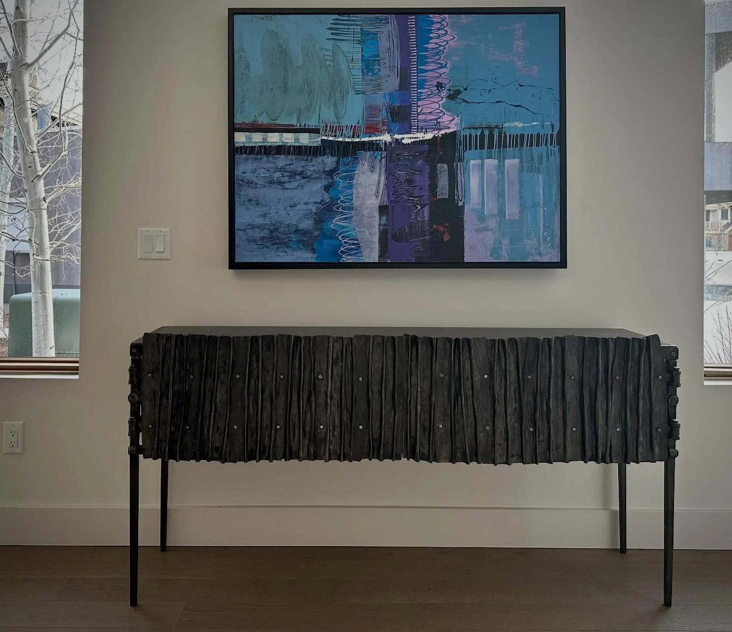 I recently finished and shipped this piece to #sunvalley #idaho .It&rsquo;s a big one at 68&rdquo; long. Fold form doors and all mortise and tenon joints and riveting. 
#blacksmithing #sculpturalfurniture #contemporaryart
