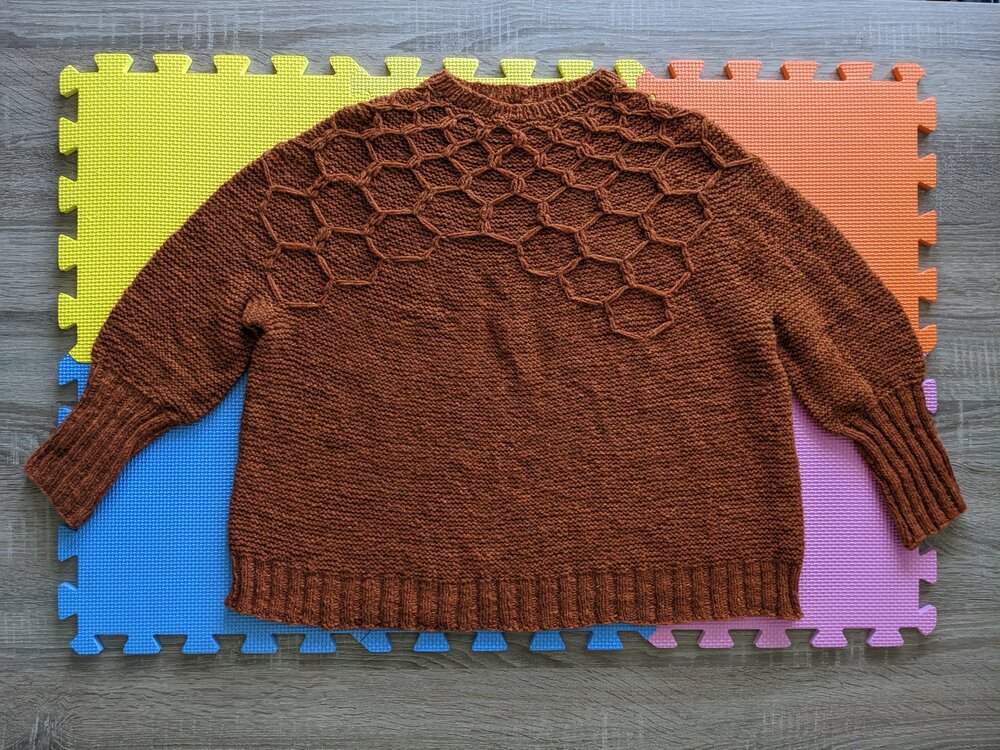 Wet blocking Wool &amp; Honey sweater knit in LOFT by Brooklyn Tweed