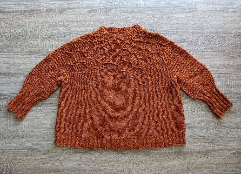 Wool &amp; Honey sweater after blocking