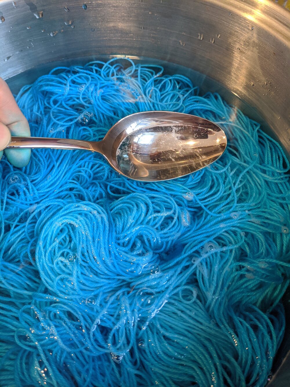 Hand Dyed yarn with Wilton's Icing in Sky Blue