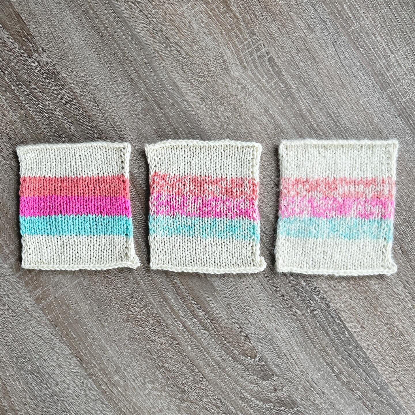I&rsquo;ve had a few people ask for recommendations on marled knitting with stripes for the Prismatic Reflection sweater, so I knit up some comparison swatches. For a more comprehensive breakdown plus a how-to tutorial, view the full blog post in my 