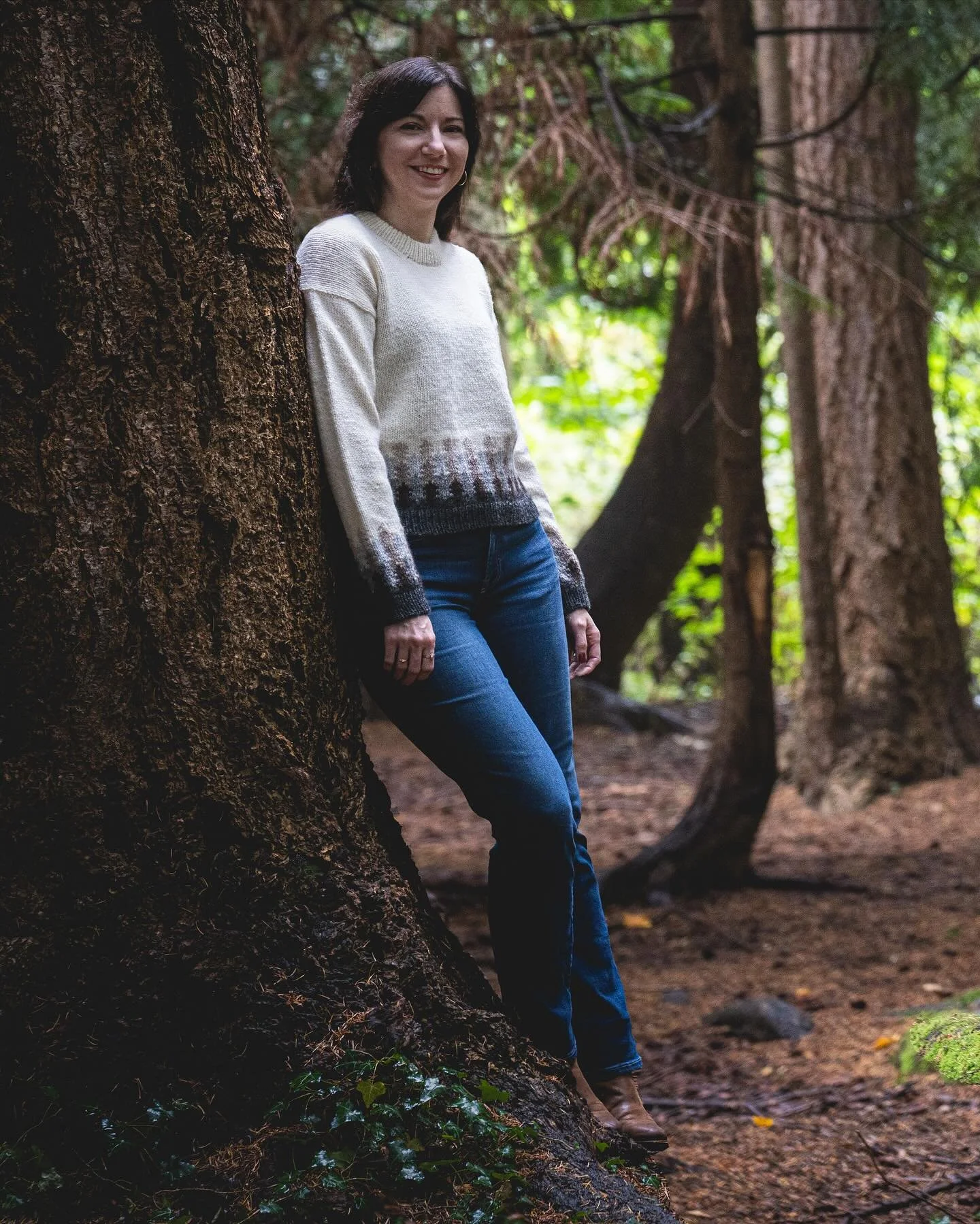 With each photoshoot Thomas and I do, we try to think of a setting or idea that&rsquo;s fitting with the design and the overall theme. After knitting 3 versions of my Misty Pines Sweater, I wanted a fun way to feature all of them so you could easily 