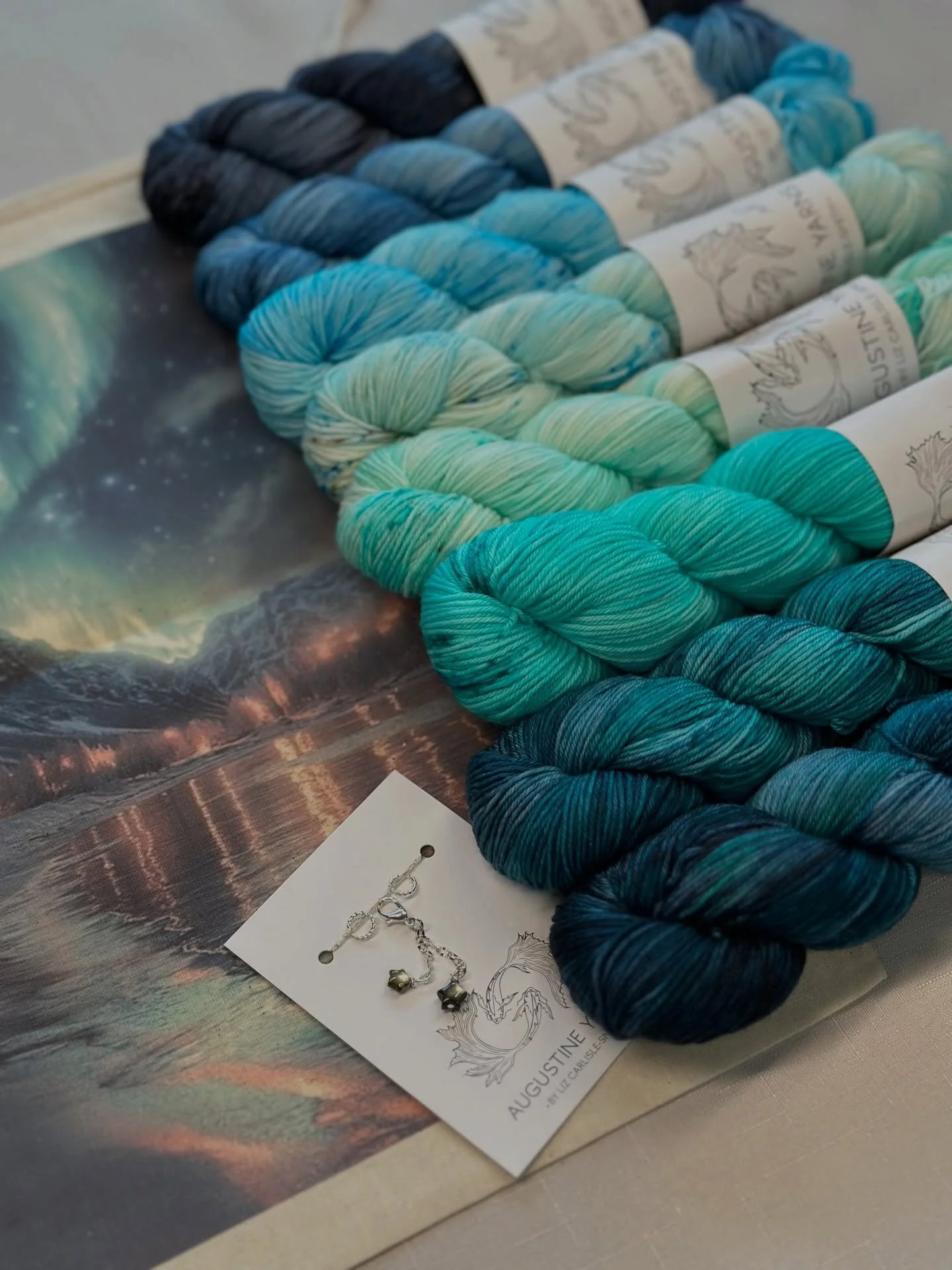 Here&rsquo;s the full reveal from the beautiful Winter&rsquo;s Night collection from @augustineyarns_by_liz in the Signature Soft Sock base. 

These gorgeous colors fade beautifully from dark to light to dark again, and I&rsquo;m so impressed with ho