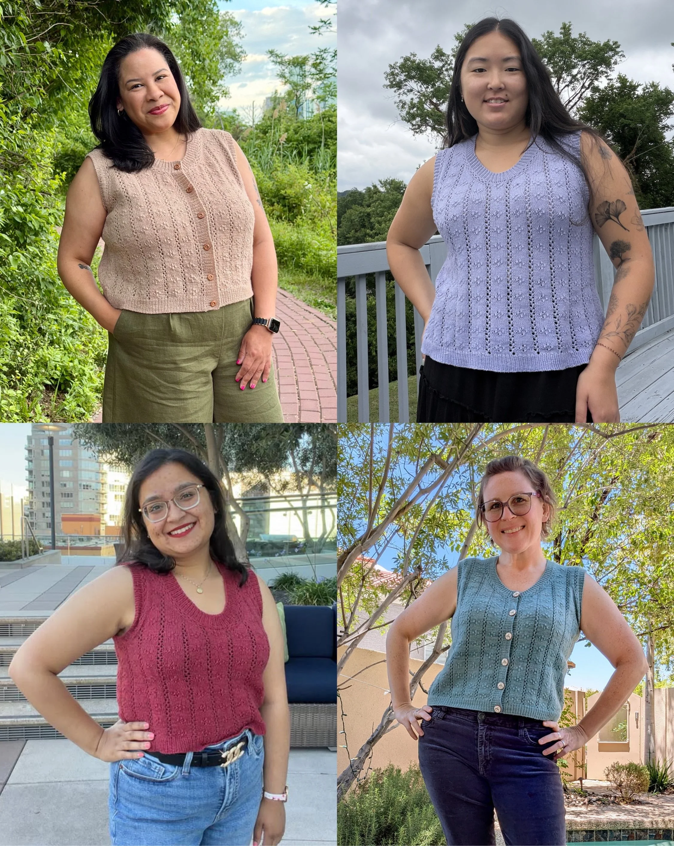 Meet some of the Ravenna Sleeveless testers! 🥰

I&rsquo;m so honored to have worked with each and every one of my testers, and as per usual, they knocked it out of the park. Please join me in admiring all of their beautiful versions of the Ravenna S
