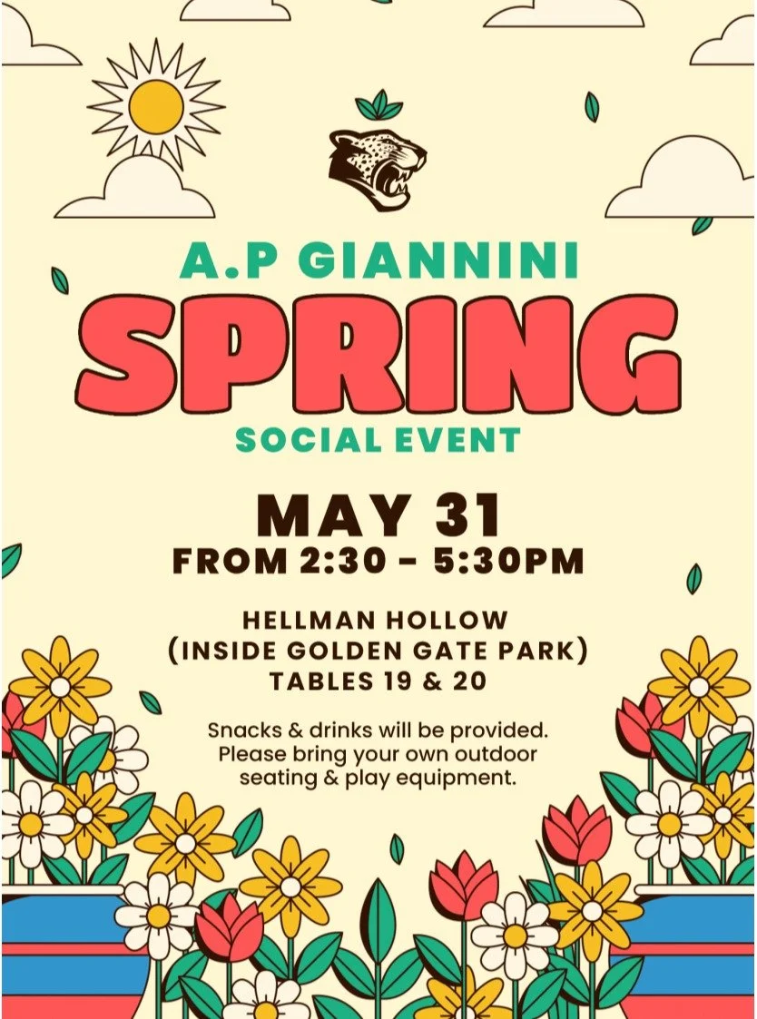 We are excited to see you at our Spring Family Social on Sunday, May 31st! 

It'll be a fun day outdoors with our community at the Hellman Hollow (located inside Golden Gate Park) at Tables 19 and 20 from 2:30 to 5:30pm.