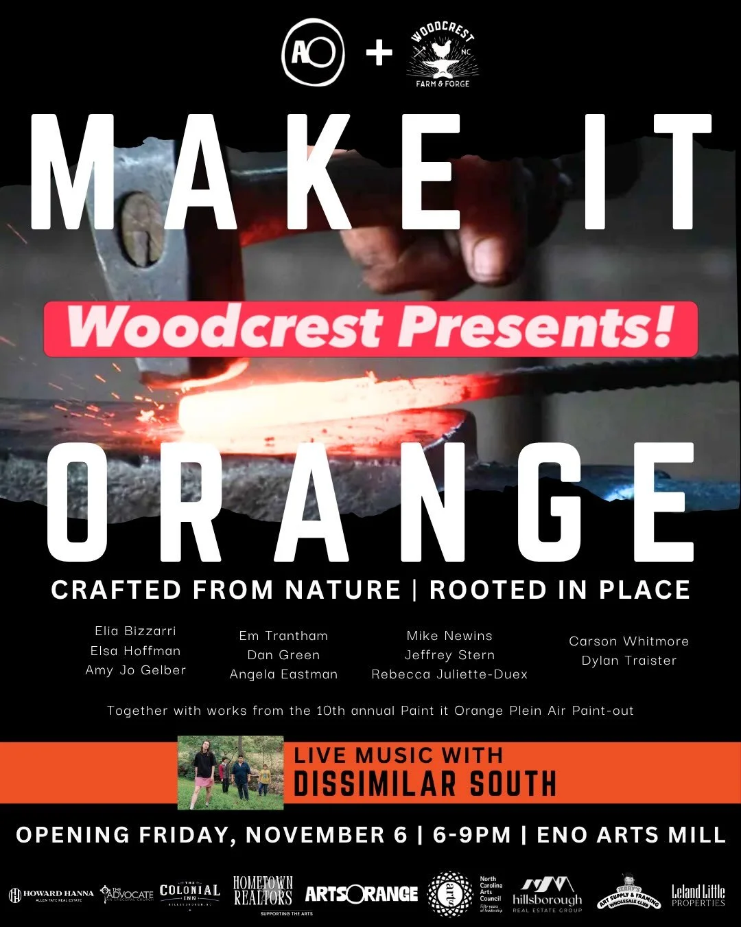 We&rsquo;re roud to partner with @artsorangenc to present work in their gallery in November. Woodcrest has gathered a fantastic group of local artists including @flagmountain.studio @eliabizzarri @elsa.hoffman @amyjogelberpottery @dylans_ceramics @co
