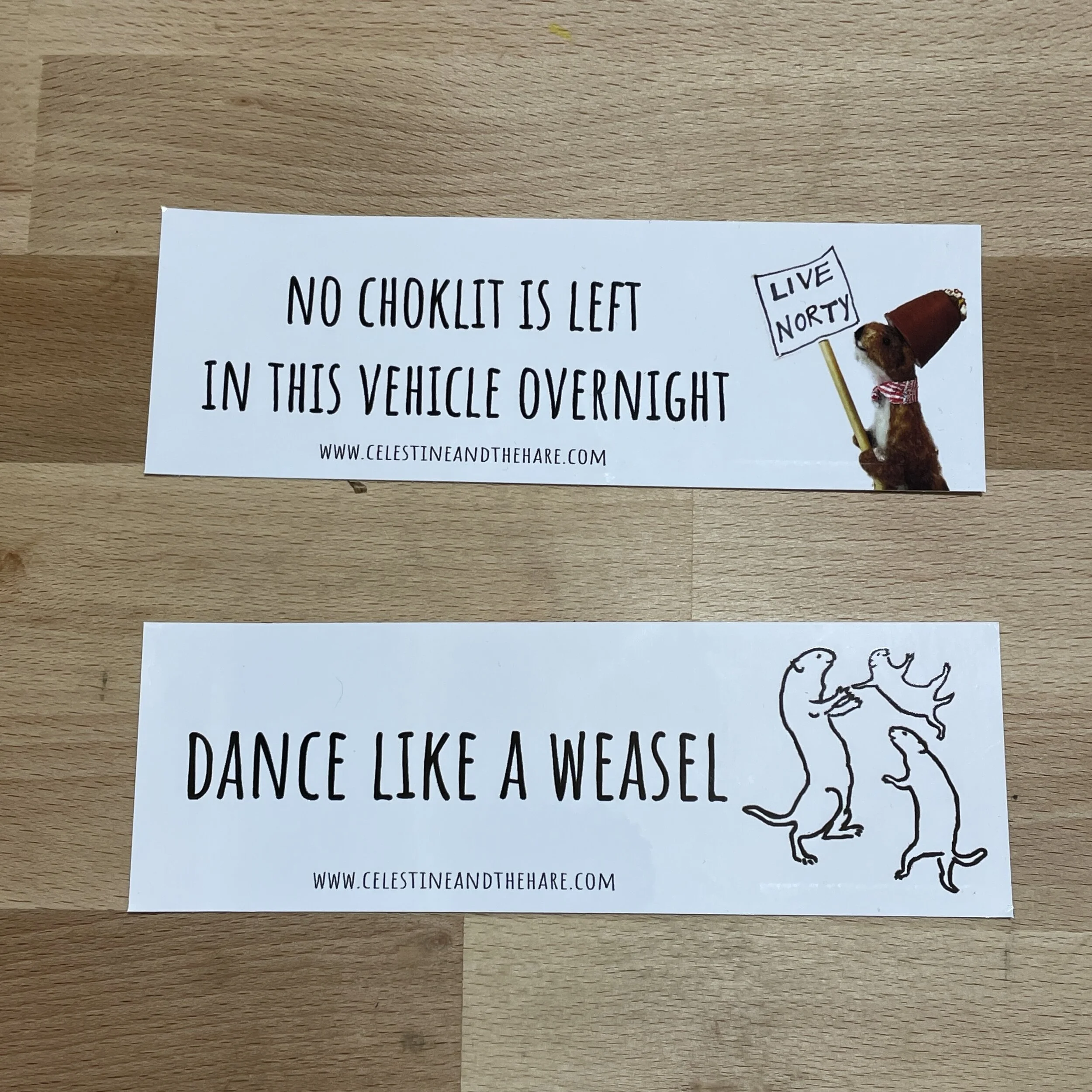 celestine and the hare car stickers.jpg