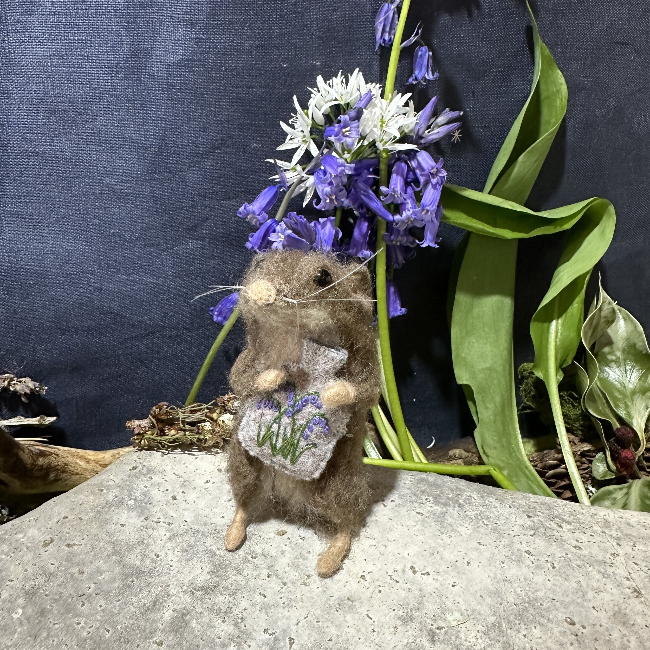 felted mouse hottie Celestine and the hare bluebells.jpg