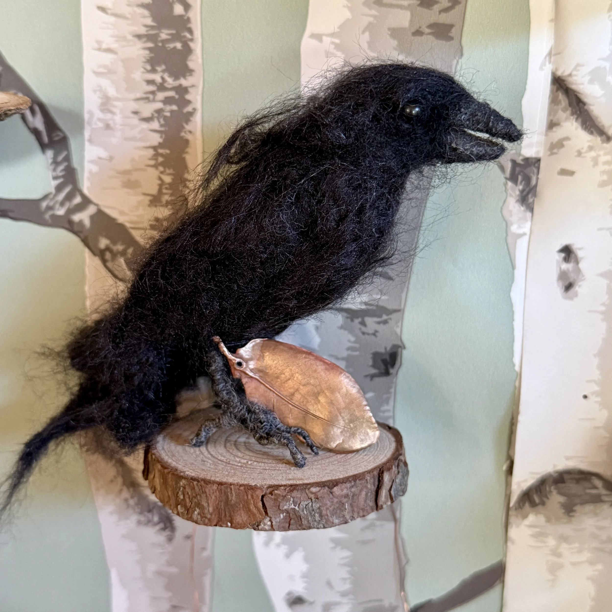 needle felted crow celestine and the hare feather .jpg
