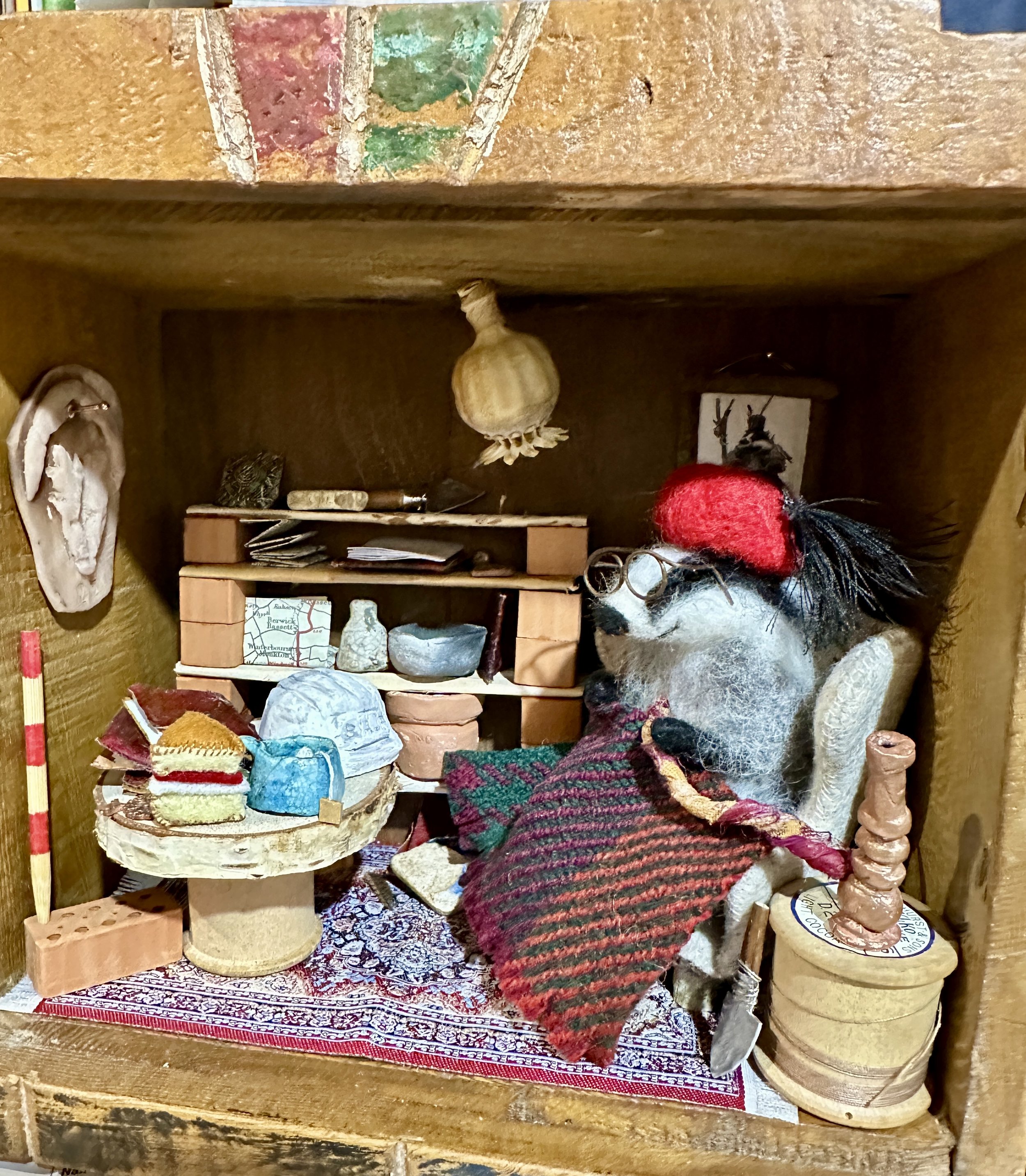 celestine and the hare clock case felted badger diorama.jpg