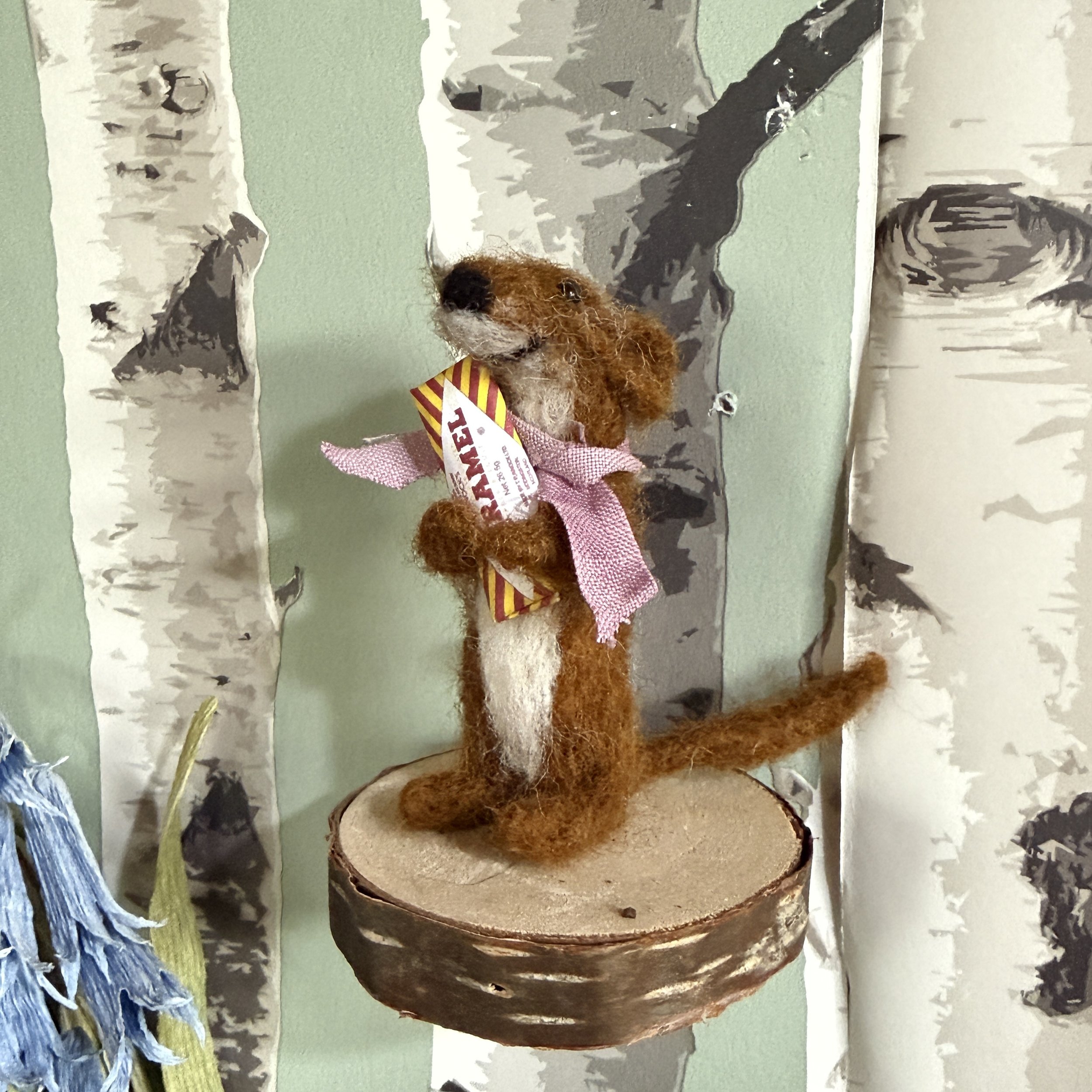 Baby Weasus with a caramel wafer bar! Approx 7cm tall. £75
