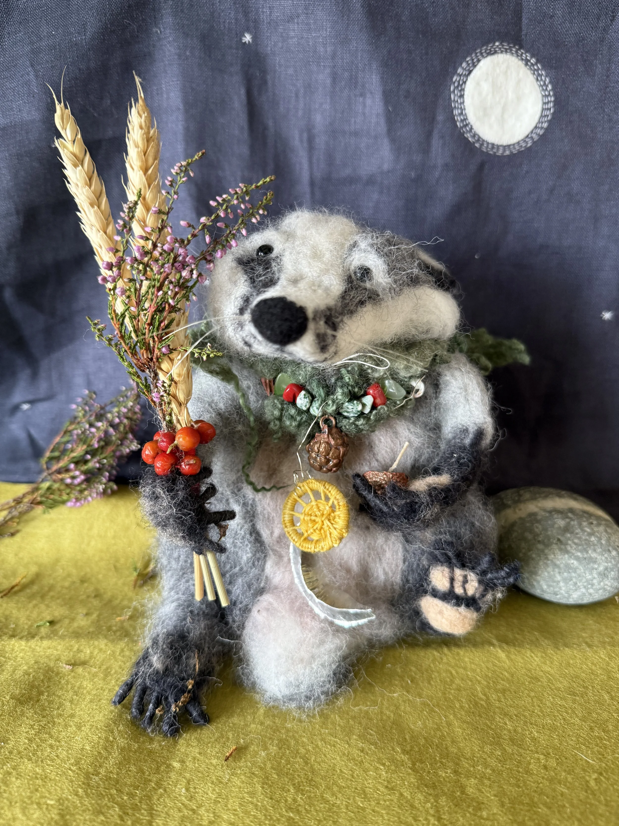 needle felted animalbadger summer celestine and the hare l_5378.JPG