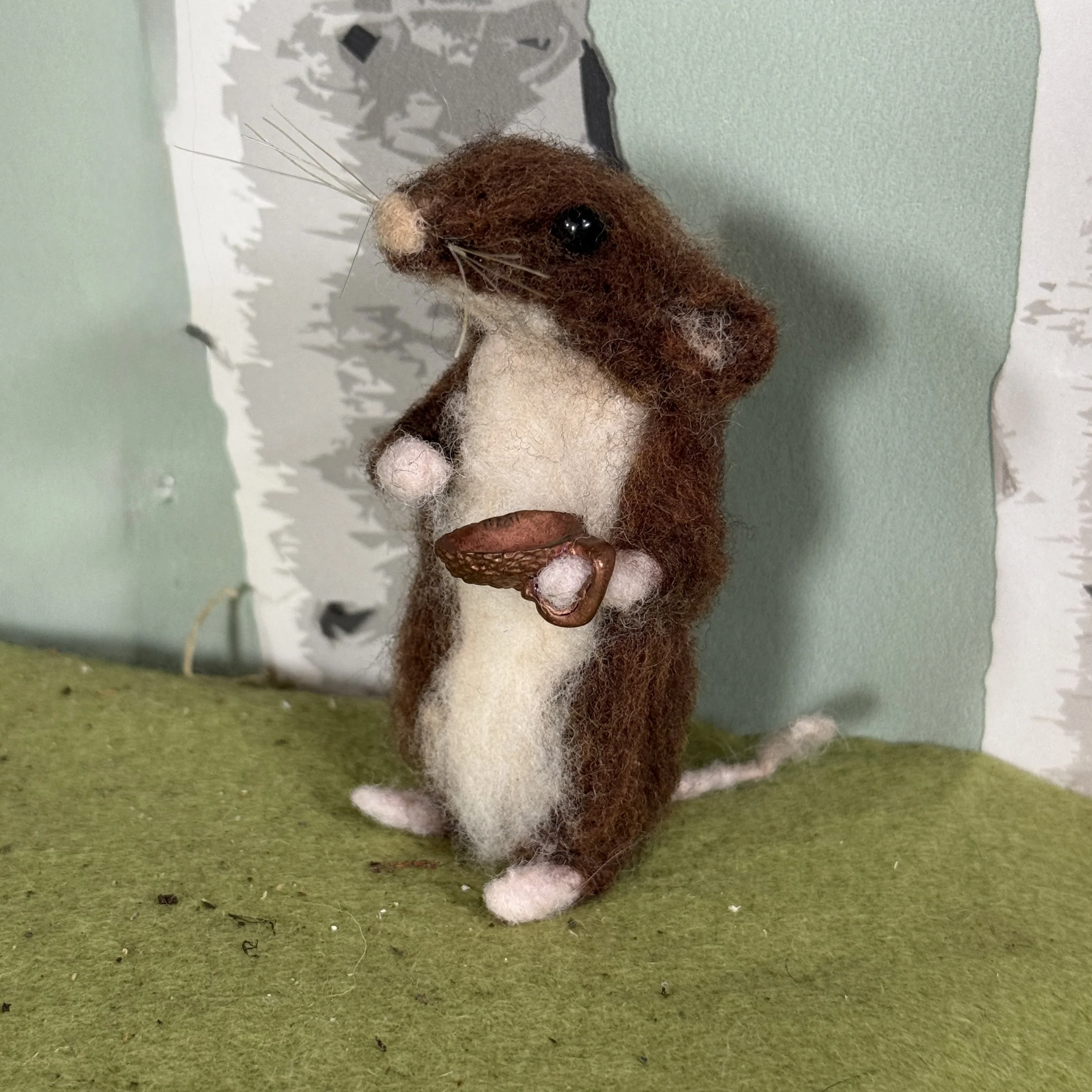 Brown Mouse with a copper acorn cup. approx 9cm tall. £130