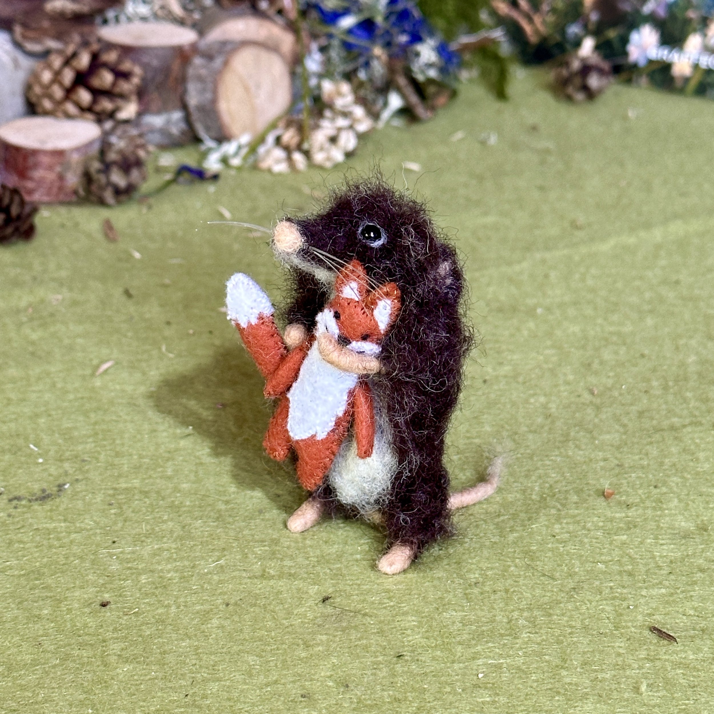 Needle felted animal shrew with fox teddy joy bringers celestine and the hare.jpg