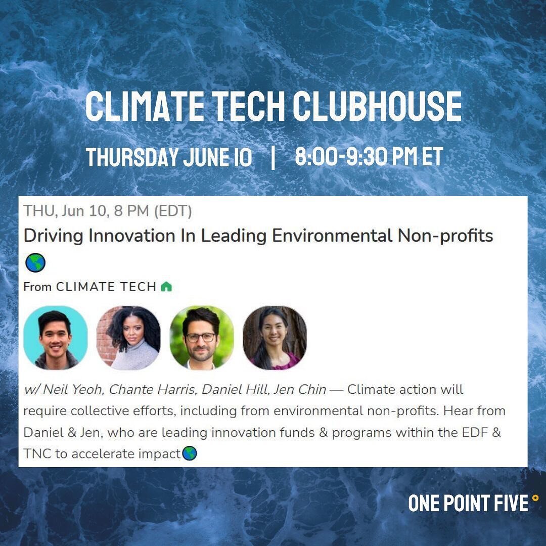 We're co-hosting a panel this Thursday June 10th @8pm EST on driving #innovation in leading #environmental #nonprofits through the Climate Tech Clubhouse

Join us 👉 link in bio
If you need a Clubhouse invite (available now on all devices!), DM us

&