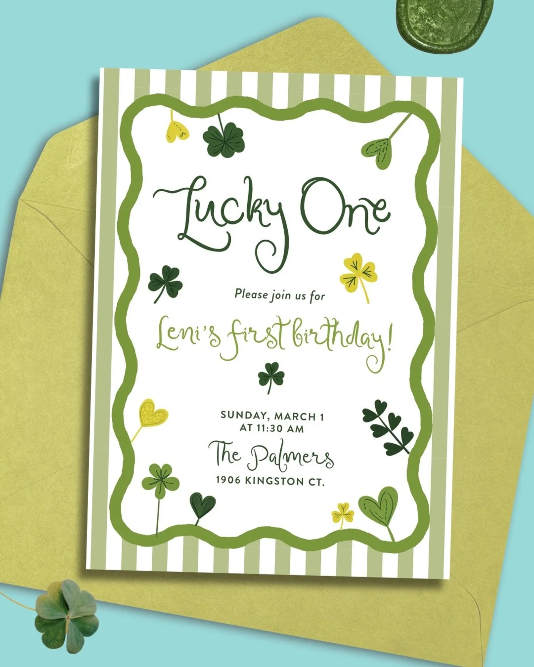 Celebrating the luckiest little one 🍀💛

Had so much fun designing this St. Patrick&rsquo;s Day&ndash;inspired 1st birthday invite 🌈

Interested in custom invitations? DM me or visit my website!

#haleywooddesign #branddesigner #artist #brandingpro
