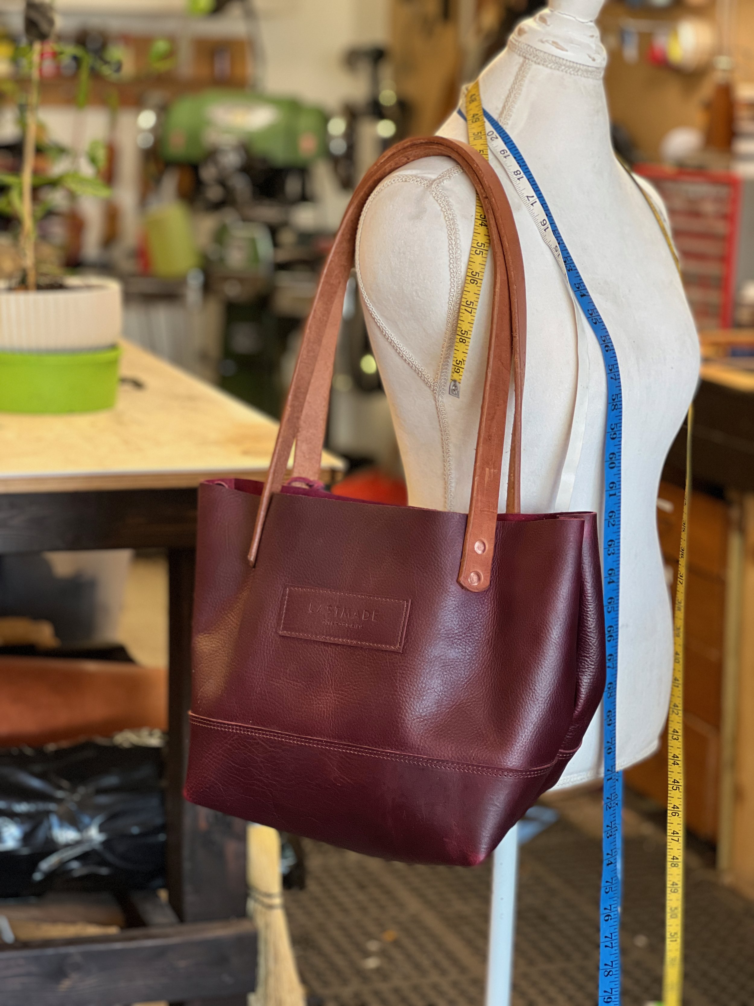 #107 Red Leather Tote Bag