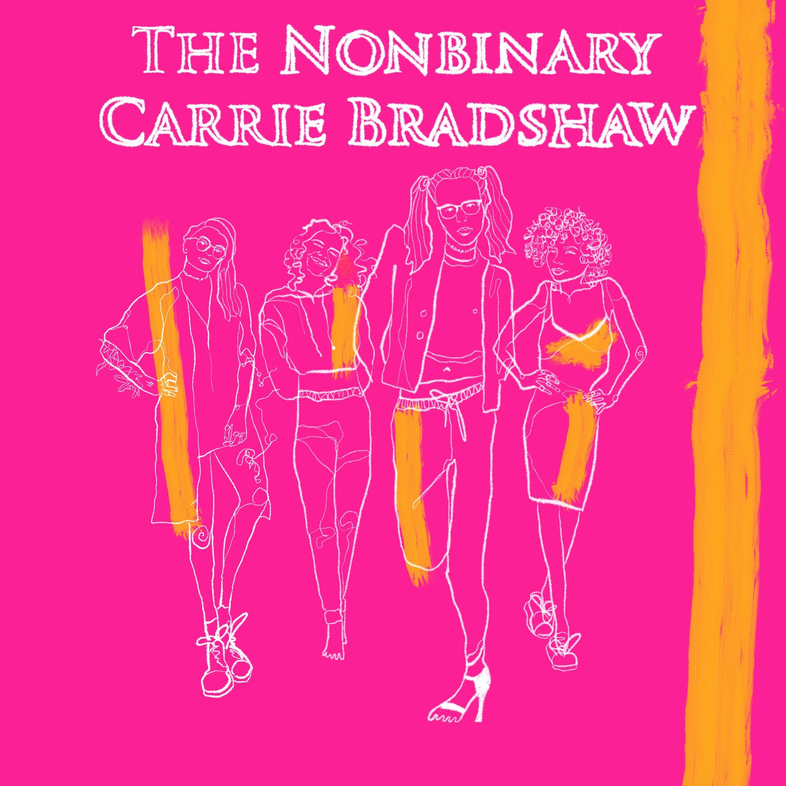 the nonbinary carrie bradshaw podcast art