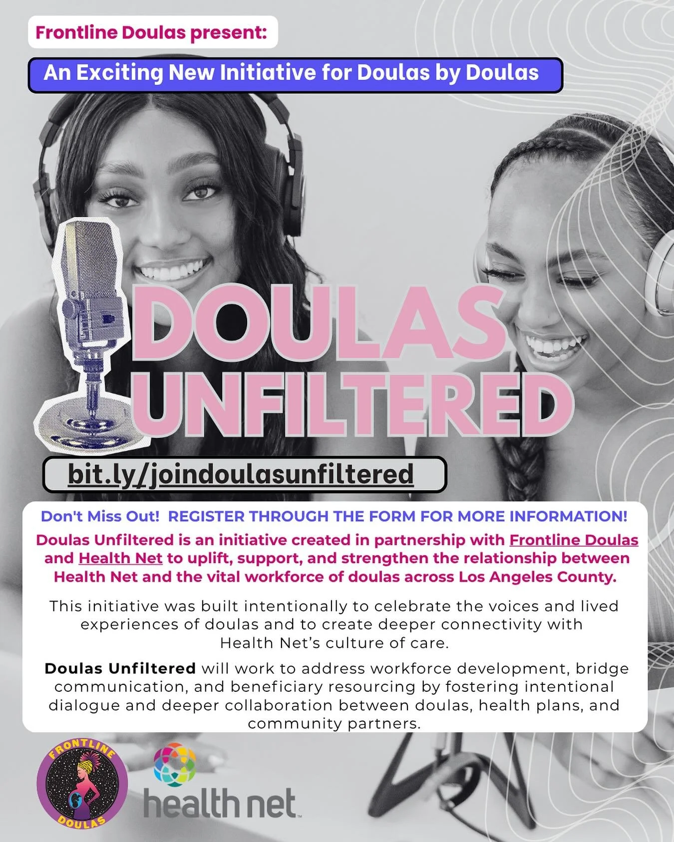 🚨New Things Heating Up At Frontline Doulas! 🚨
Frontline Doulas ( #frontlinedoulas), supported by Health Net (@healthnet), is proud to announce the launch of Doulas Unfiltered!! 
#DoulasUnfiltered is a brand new initiative created to contribu