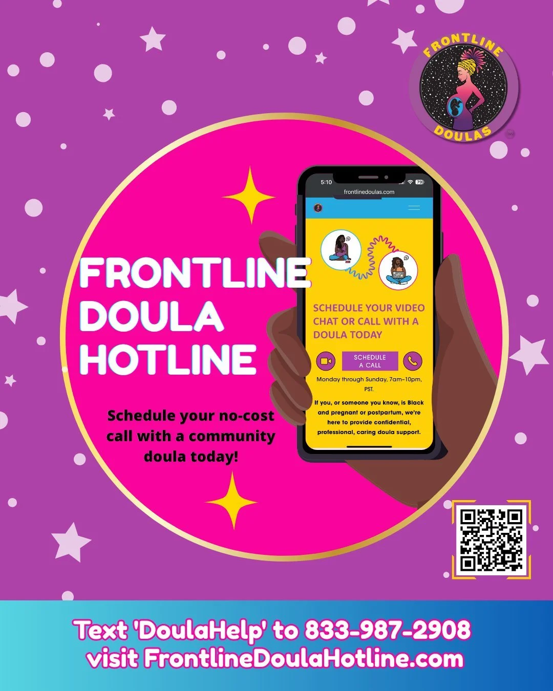 Support is just a text away. 💜
The Frontline Doula Hotline offers free, culturally grounded support from community doulas.
📲 Text DOULAHELP to 833-987-2908 or visit FrontlineDoulaHotline.com