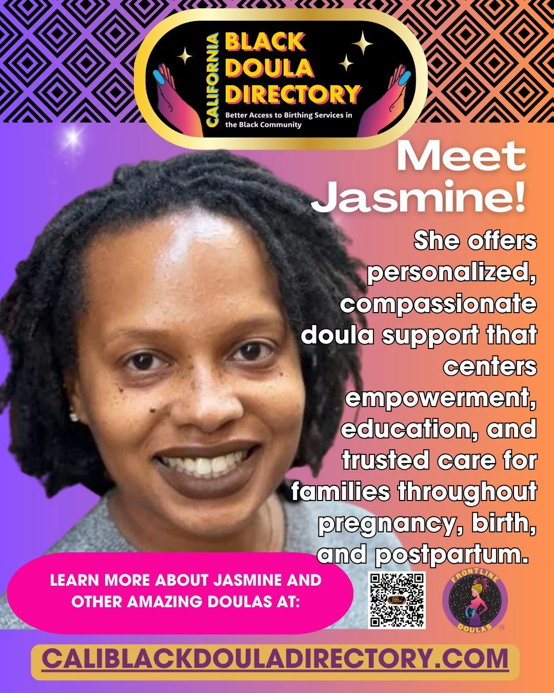 🌿 Meet Jasmine Creighton, founder of Jasmine Creighton Doula Services &mdash; a passionate birth worker dedicated to supporting birthing families with education, advocacy, and compassionate care.
Jasmine&rsquo;s work is rooted in empowering individu