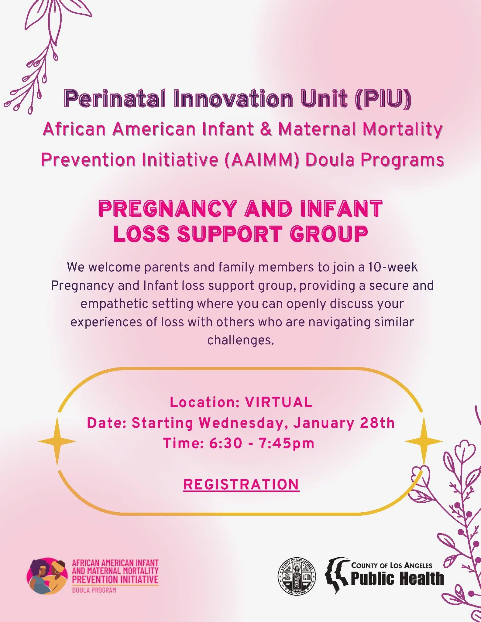 You don&rsquo;t have to navigate pregnancy or infant loss alone. 💗

The Perinatal Innovation Unit (PIU), in partnership with the AAIMM Doula Program, invites parents and family members to join our Pregnancy and Infant Loss Support Group for a 10-wee