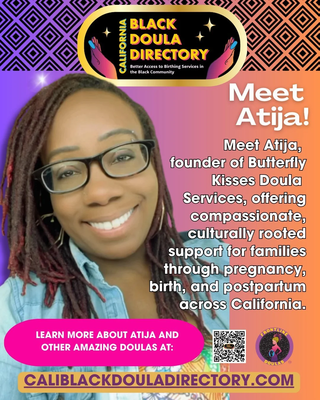 Meet Atija, founder of Butterfly Kisses Doula Services. Atija offers heart-centered, culturally grounded support for families during pregnancy, birth, and postpartum.
Her approach is rooted in care, education, and advocacy, helping families feel info