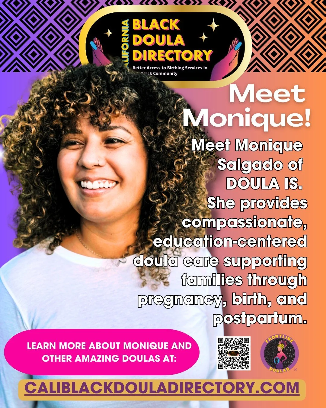 Meet Monique Salgado, founder of DOULA IS Doula Services 🌿

Based in Los Angeles, Monique is a certified birth doula with DONA International, Certified Family Life Educator, Certified Lactation Counselor, and Infant Massage Instructor. Since 2014, s